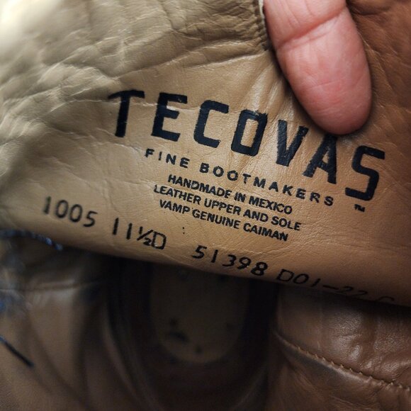 TECOVAS THE COLE CAIMAN ROPER COWBOY BLACK BOOTS SIZE 11 1/2 D MENS - Picture 6 of 8